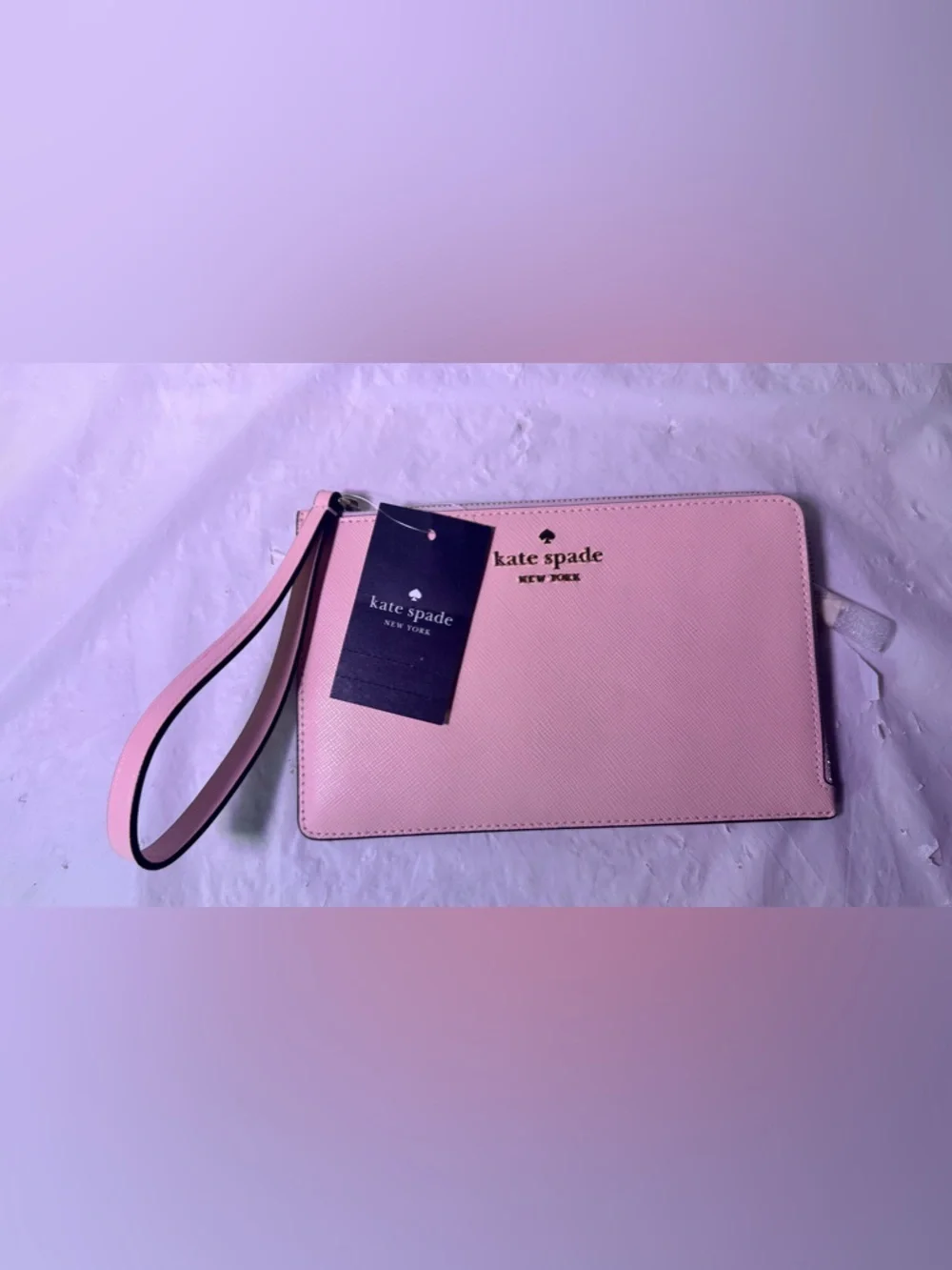 kate spade Pink Saffiano Wristlet Pouch with Gold Logo
